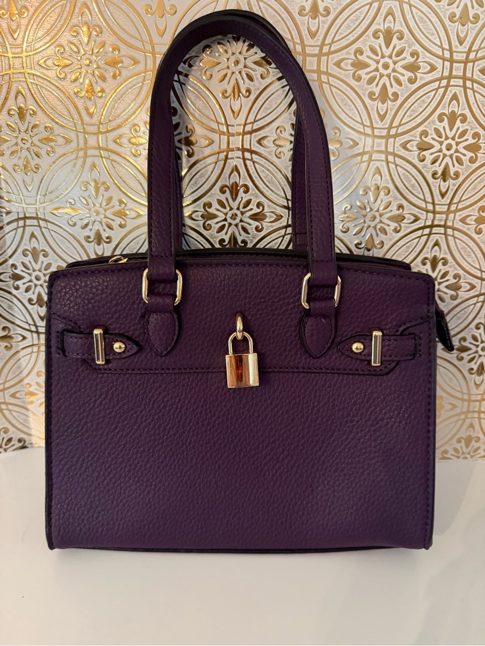 Structured Mini Satchel in Deep Purple with Gold Hardware